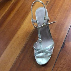 Gold leather wooden heeled jcrew dress sandals